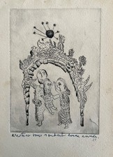 Aristide Caillaud – Gravure 1985, Scène de la Nativité, dédicacée