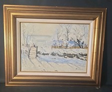 Tableau huile paysage enneigé signé XXème