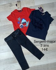 Sergent Major 3 Ans Garçon : Lot 2 T Shirts Requins + Jean Bleu été TBE