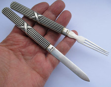 ANCIEN COUVERT DE VOYAGE ARGENT 900 / 1000 COUTEAU FOURCHETTE EMBOITABLE 56,6 g