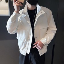 Hommes Bomber Court Veste Col Officier Manteau Streetwear Décontracté Chic