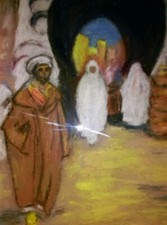 TABLEAU orientaliste pastel et craie signé monograme 