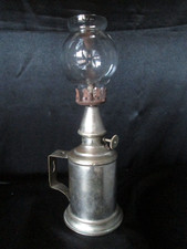 LAMPE de SURETE à ESSENCE MINERALE PIGEON laiton nickelé Mineral Oil Lamp c1900