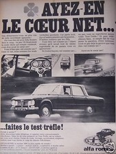 PUBLICITÉ DE PRESSE 1967 ALFA ROMEO GIULIA SUPER FAITES LE TEST-TRÈFLE