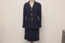 CHANEL Boutique Tailleur tweed bleu marine vintage Femme T40 (73922)