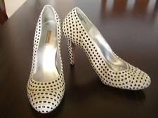 Report Signature Keely Size 6 Women's White and Black Studded Leather Pumps