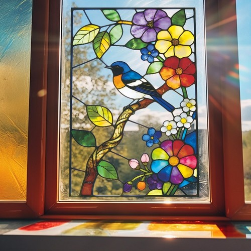 Autocollant pvc fleur oiseau - pvc,