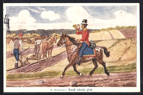 Carte postale postillon - postale, danois