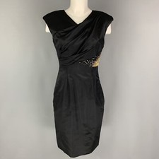 MONIQUE LHUILLIER Taille 4 Noir Or Soie Rayon Pailleté Robe de Cocktail