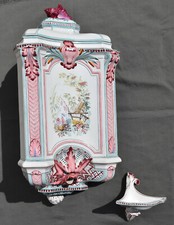 RARE FONTAINE MURALE EN FAÏENCE DE SARREGUEMINES DECOR JAPONISANT U&C