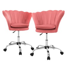 Fauteuil de bureau à roulettes rose hauteur réglable chaise en velours