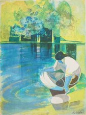 Camille HILAIRE : La Lavandière, Lithographie originale signée