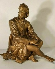 RARE ANCIENNE STATUE ÉCRIVAIN SHAKESPEARE EN MÉTAL - H 27 cm 