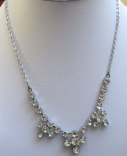 Ancien collier couleur argent déco rivière cristaux diamant bijou vintage 56