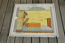 Tableau de Sciences Rossignol n°5 L'écurie/L'étable Années 1950/1960