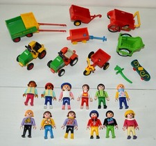 Lot Personnages PLAYMOBIL Geobra enfants tracteur jouet chariots ferme vintage