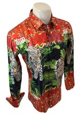 Bouton Bas Chemises Hommes Baroque Manches Longues Fête Léopard Floral Serpent