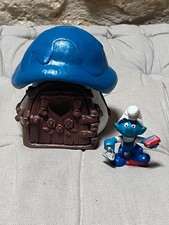 Une maison schtroumpf + la figurine du schtroumpf maçon, Schleich, smurf, puffi