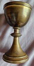 Ancien calice en laiton anciennement argenté et coupe avec intérieur doré