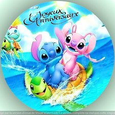 Stitch & Angel.  Décoration de gâteau comestible , Azyme , disque diamètre 20cm.
