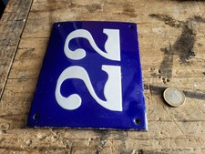 Ancienne plaque numéro de rue maison bombé N°22 fonte émaillé bleu 15x12 vintage