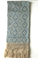 Woven Shawl/Wrap - Rebozo -  Scarf - Made In Mexico - Blue With Beige 