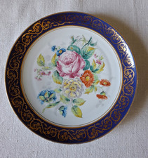 assiette artistique Limoges signée M.Jose bord bleu