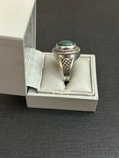 Bague chevalier en argent massif avec pierre vert