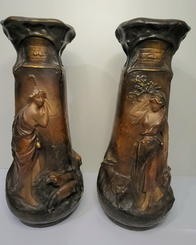 Paire vases plâtre - de, en