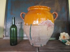 Very HUGE Heavy 1850's French Earthenware Green Yellow Glaze CONFIT POT 15"