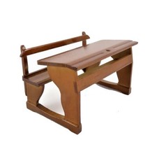 Maison De Poupées Bureau Scolaire Double Avec Banc Ancien En Noyer 1:12 Mobilier