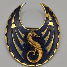 Vintage French Enamel Seahorse Brooch Fair Condition Fabon Fse Paris 725 Déposé