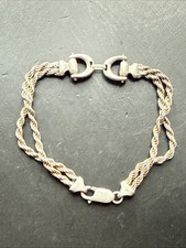 Ancien Bracelet Gourmette En Argent Massif Silver Maille chaine fer a cheval 