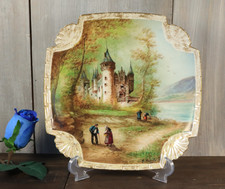 Ancien Assiette Plaque Tableau en Vieux Porcelaine de Paris Peint Main Château