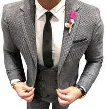 Designer Business Gris Blanc à Carreaux Costume pour Hommes Veste de Gilet Short