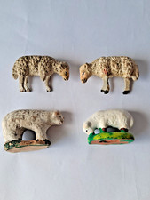 Anciens santons Lot de 4 (2 DEVINEAU) moutons en Terre cuite, plâtre  et bois -