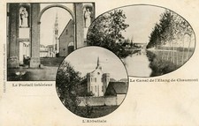 *13190 cpa La Grande Trappe - le portail intérieur - l'Abbatiale- le canal ...