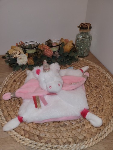 Doudou plat licorne rose - plat,