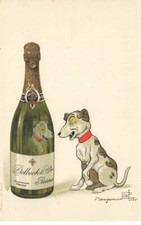 PUBLICITE #FG58607 BOUTEILLE DE CHAMPAGNE GEANTE DELBECK ET CIE REIMS ET CHIEN