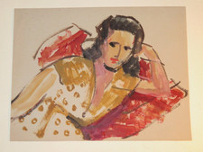 Ec. FRANCAISE PEINTURE GOUACHE PORTRAIT FEMME FAUVISME suiv DERAIN MANGUIN 1930