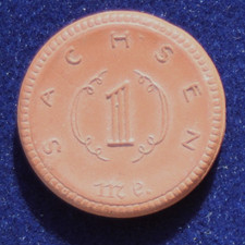 NOTGELD 1 MARQUE 1921 MOTIF VOILIER PORCELAINE PIÈCE MEISSEN ÉTAT LIBRE DE SAXE