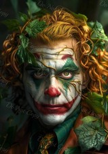 Photo A4 portrait de clown forestier aux feuilles et maquillage vert – 716