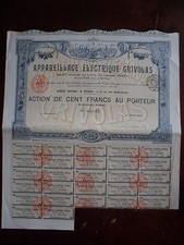 ACTION / APPAREILLAGE ELECTRIQUE GRIVOLAS / ACTION DE 100 FRANCS 1896