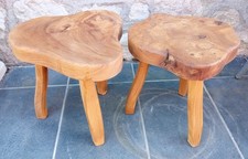 PAIRE de TABOURETS TRIPODE ORME MASSIF DECO BRUTALISTE VINTAGE 60 era PERRIAND 