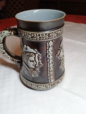 Ancienne Chope à Bière Grès émaillé De Couleur Brune Et Crème 