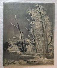 Tableau par Roger Comte Huile 61cm x 50cm.   Expressionniste "Étang En Hiver"