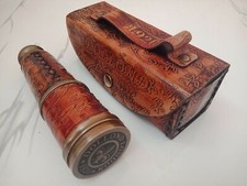 Laiton-Marine-Nautique-Pirate-Spyglass-Scope-Telescope-Designer-Leather-Box-C...