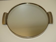 -ANCIEN PETIT PLATEAU ROND FOND VERRE Bord Chromé VINTAGE Déco Collection  D