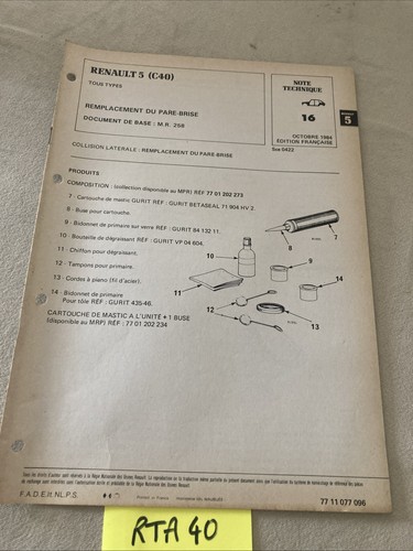 Renault note technique 1984 - , r5
