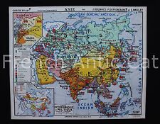 FA125 Rare carte scolaire ancienne ASIE economique politique 22 Hatier 1,2*1 m